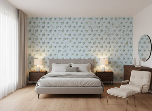 Woodland Blue and Green Wallcovering