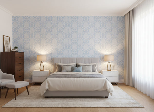 Balmuccia Damask Soft Blue Wallcovering