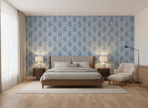 Balmuccia Damask Blue Wallcovering