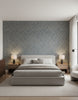 Java | Indigo Wallpaper - Bedroom Visualization (AI-generated, may not be to scale. Verify pattern scale with product specifications.)