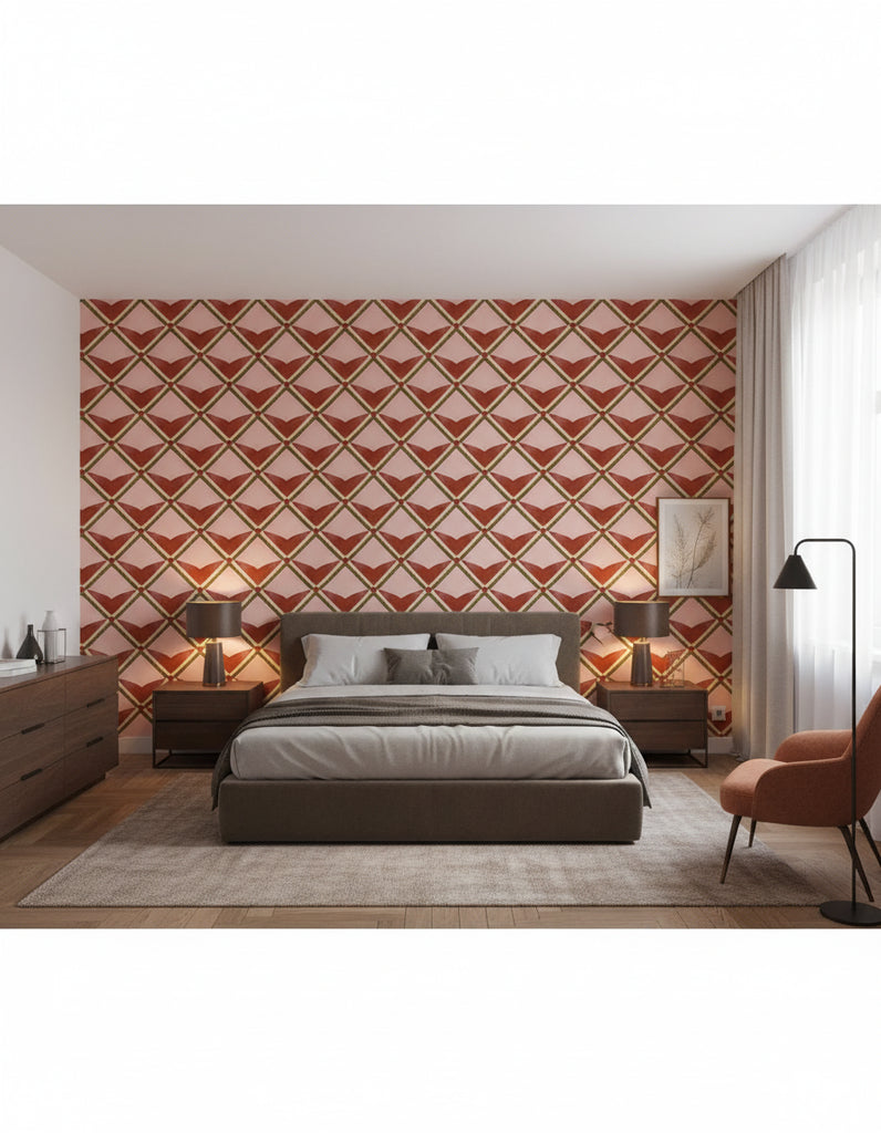 Verster | Oxblood Wallpaper - Bedroom Visualization (AI-generated, may not be to scale. Verify pattern scale with product specifications.)