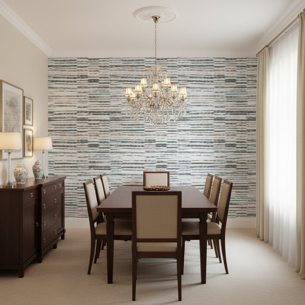 Marazzi Oxide Wallcovering - Dining Room Setting 11ft view | Black Edition