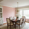 EMILY Coral and Blue | Thibaut Wallcoverings - Dining Room Visualization (AI-generated, may not be to scale. Verify pattern scale with product specifications.)