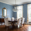 EMILY Navy | Thibaut Wallcoverings - Dining Room Visualization (AI-generated, may not be to scale. Verify pattern scale with product specifications.)