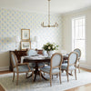 EMILY Beige and Blue | Thibaut Wallcoverings - Dining Room Visualization (AI-generated, may not be to scale. Verify pattern scale with product specifications.)
