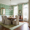 INDIES IKAT Green | Thibaut Wallcoverings - Dining Room Visualization (AI-generated, may not be to scale. Verify pattern scale with product specifications.)