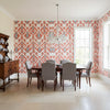 INDIES IKAT Coral | Thibaut Wallcoverings - Dining Room Visualization (AI-generated, may not be to scale. Verify pattern scale with product specifications.)
