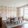 MATISSE LEAF Coral and Yellow | Thibaut Wallcoverings - Dining Room Visualization (AI-generated, may not be to scale. Verify pattern scale with product specifications.)