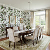 MATISSE LEAF Black and Green | Thibaut Wallcoverings - Dining Room Visualization (AI-generated, may not be to scale. Verify pattern scale with product specifications.)