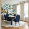 MATISSE LEAF Green and Blue | Thibaut Wallcoverings - Dining Room Visualization (AI-generated, may not be to scale. Verify pattern scale with product specifications.)