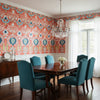 MENDOZA SUZANI Coral | Thibaut Wallcoverings - Dining Room Visualization (AI-generated, may not be to scale. Verify pattern scale with product specifications.)