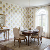 TYBEE BUD Coral and Yellow | Thibaut Wallcoverings - Dining Room Visualization (AI-generated, may not be to scale. Verify pattern scale with product specifications.)