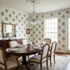 TYBEE BUD Black and Green | Thibaut Wallcoverings - Dining Room Visualization (AI-generated, may not be to scale. Verify pattern scale with product specifications.)