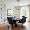 TYBEE BUD Lavender and Blue | Thibaut Wallcoverings - Dining Room Visualization (AI-generated, may not be to scale. Verify pattern scale with product specifications.)