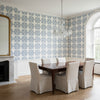 BOCA BAMBOO Blue | Thibaut Wallcoverings - Dining Room Visualization (AI-generated, may not be to scale. Verify pattern scale with product specifications.)