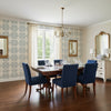 BOCA BAMBOO Spa Blue | Thibaut Wallcoverings - Dining Room Visualization (AI-generated, may not be to scale. Verify pattern scale with product specifications.)