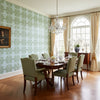 BOCA BAMBOO Green and Blue | Thibaut Wallcoverings - Dining Room Visualization (AI-generated, may not be to scale. Verify pattern scale with product specifications.)