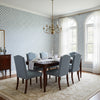 CHARTER Blue | Thibaut Wallcoverings - Dining Room Visualization (AI-generated, may not be to scale. Verify pattern scale with product specifications.)