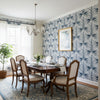 CROATIA Navy | Thibaut Wallcoverings - Dining Room Visualization (AI-generated, may not be to scale. Verify pattern scale with product specifications.)