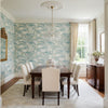 DELRAY Spa Blue | Thibaut Wallcoverings - Dining Room Visualization (AI-generated, may not be to scale. Verify pattern scale with product specifications.)