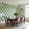 MONSTERA Green | Thibaut Wallcoverings - Dining Room Visualization (AI-generated, may not be to scale. Verify pattern scale with product specifications.)