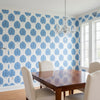 MONSTERA Blue | Thibaut Wallcoverings - Dining Room Visualization (AI-generated, may not be to scale. Verify pattern scale with product specifications.)