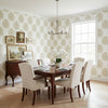 MONSTERA Beige | Thibaut Wallcoverings - Dining Room Visualization (AI-generated, may not be to scale. Verify pattern scale with product specifications.)