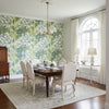 PROTEA Green and Blue | Thibaut Wallcoverings - Dining Room Visualization (AI-generated, may not be to scale. Verify pattern scale with product specifications.)