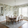 PROTEA Neutral and Spa Blue | Thibaut Wallcoverings - Dining Room Visualization (AI-generated, may not be to scale. Verify pattern scale with product specifications.)