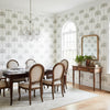 SUNSET BOULEVARD Metallic Silver | Thibaut Wallcoverings - Dining Room Visualization (AI-generated, may not be to scale. Verify pattern scale with product specifications.)