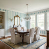 Maggie Stripe Teal | Thibaut Wallcoverings - Dining Room Visualization (AI-generated, may not be to scale. Verify pattern scale with product specifications.)