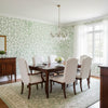 Arbor Emerald | Thibaut Wallcoverings - Dining Room Visualization (AI-generated, may not be to scale. Verify pattern scale with product specifications.)