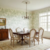 Empress Court Mist | Thibaut Wallcoverings - Dining Room Visualization (AI-generated, may not be to scale. Verify pattern scale with product specifications.)