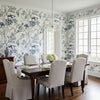 Katsura Blue and White | Thibaut Wallcoverings - Dining Room Visualization (AI-generated, may not be to scale. Verify pattern scale with product specifications.)