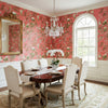 Katsura Coral | Thibaut Wallcoverings - Dining Room Visualization (AI-generated, may not be to scale. Verify pattern scale with product specifications.)