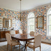 Colored Blocks Multi | Thibaut Wallcoverings - Dining Room Visualization (AI-generated, may not be to scale. Verify pattern scale with product specifications.)