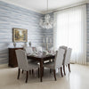 Equinox Blue and White | Thibaut Wallcoverings - Dining Room Visualization (AI-generated, may not be to scale. Verify pattern scale with product specifications.)