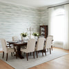 Equinox Spa Blue and Beige | Thibaut Wallcoverings - Dining Room Visualization (AI-generated, may not be to scale. Verify pattern scale with product specifications.)