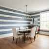 Mizu Stripe Slate Blue | Thibaut Wallcoverings - Dining Room Visualization (AI-generated, may not be to scale. Verify pattern scale with product specifications.)