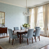Square Dance Light Blue | Thibaut Wallcoverings - Dining Room Visualization (AI-generated, may not be to scale. Verify pattern scale with product specifications.)