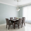 Tortona Spa Blue | Thibaut Wallcoverings - Dining Room Visualization (AI-generated, may not be to scale. Verify pattern scale with product specifications.)