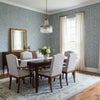 Twilight Navy | Thibaut Wallcoverings - Dining Room Visualization (AI-generated, may not be to scale. Verify pattern scale with product specifications.)