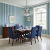 Viva Navy and Aqua | Thibaut Wallcoverings - Dining Room Visualization (AI-generated, may not be to scale. Verify pattern scale with product specifications.)