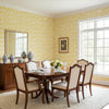 Ginger Yellow | Thibaut Wallcoverings - Dining Room Visualization (AI-generated, may not be to scale. Verify pattern scale with product specifications.)