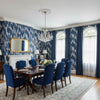 Maverick Navy | Thibaut Wallcoverings - Dining Room Visualization (AI-generated, may not be to scale. Verify pattern scale with product specifications.)