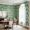 Maverick Emerald | Thibaut Wallcoverings - Dining Room Visualization (AI-generated, may not be to scale. Verify pattern scale with product specifications.)
