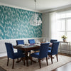 Maverick Teal | Thibaut Wallcoverings - Dining Room Visualization (AI-generated, may not be to scale. Verify pattern scale with product specifications.)