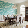 Maverick Spa Blue | Thibaut Wallcoverings - Dining Room Visualization (AI-generated, may not be to scale. Verify pattern scale with product specifications.)