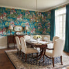 Mystic Garden Teal | Thibaut Wallcoverings - Dining Room Visualization (AI-generated, may not be to scale. Verify pattern scale with product specifications.)