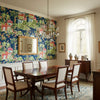Mystic Garden Navy | Thibaut Wallcoverings - Dining Room Visualization (AI-generated, may not be to scale. Verify pattern scale with product specifications.)